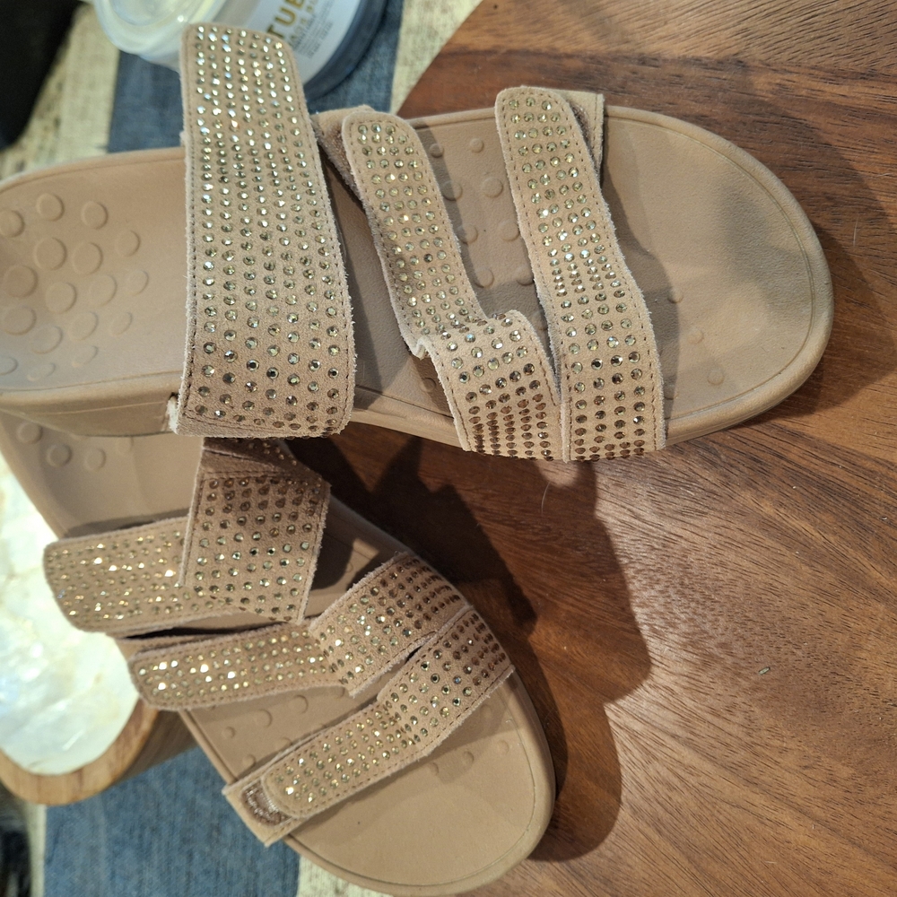 Beige Sandals with Rhinestone Straps - Picture 2 of 5